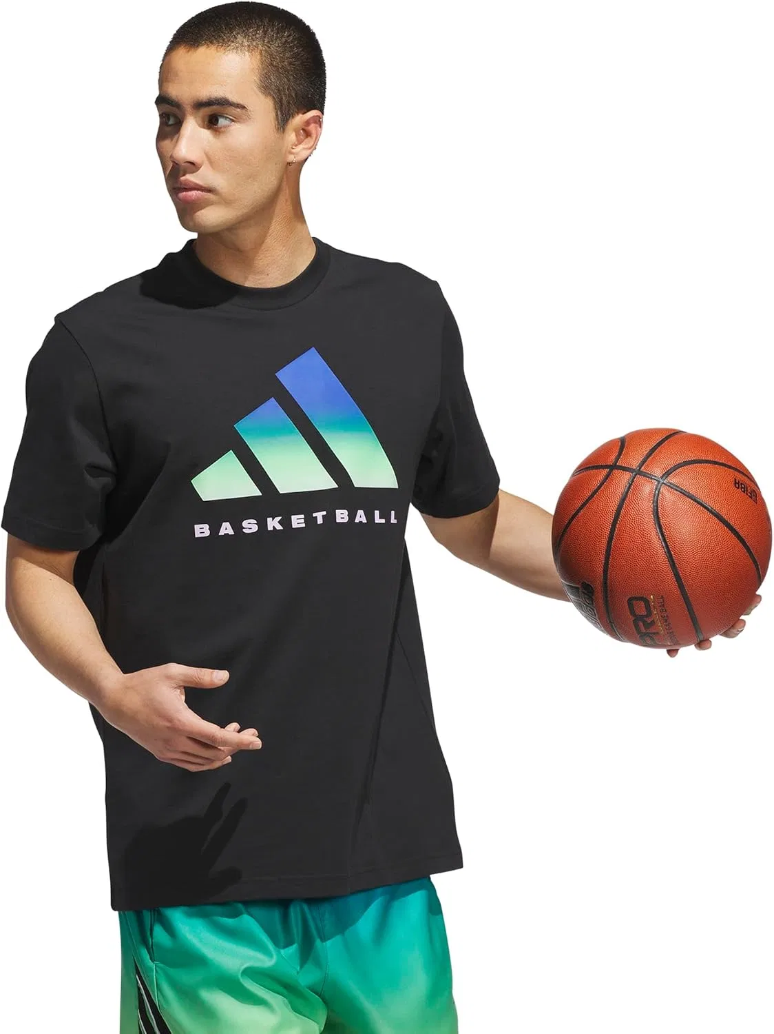 Футболка мужская adidas Basketball, цвет Black/Lime Burst — фото 2