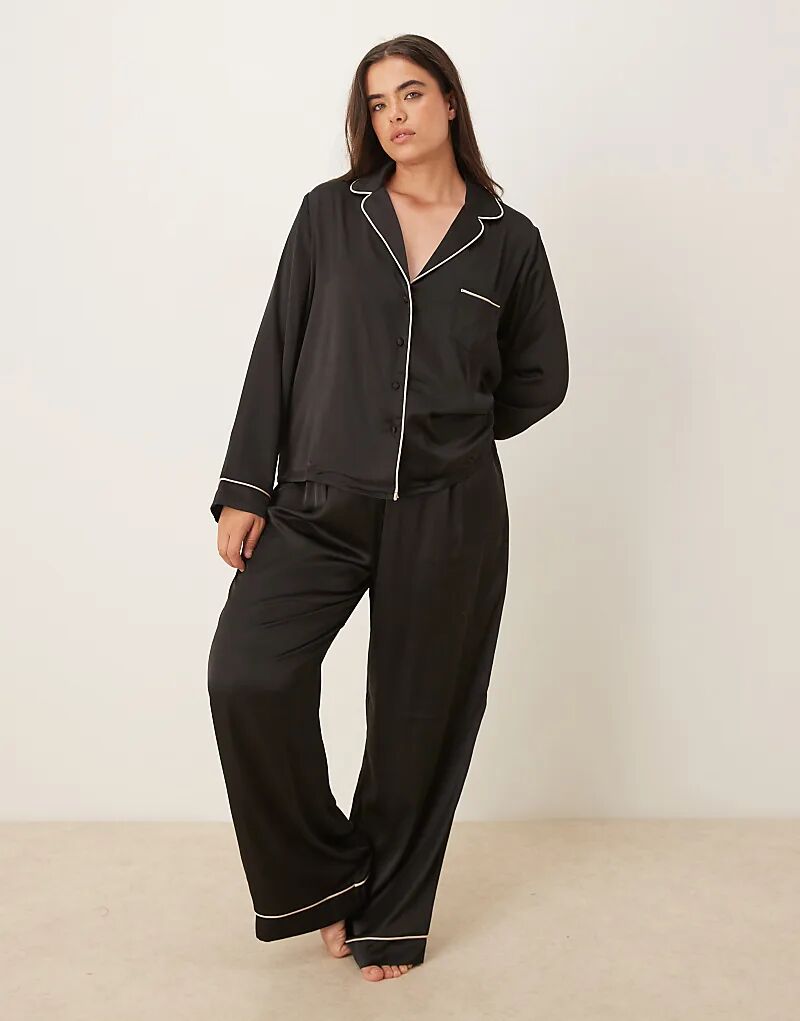 

Пижамный комплект из атласной рубашки и брюк ASOS DESIGN Curve черного цвета Asos Curve