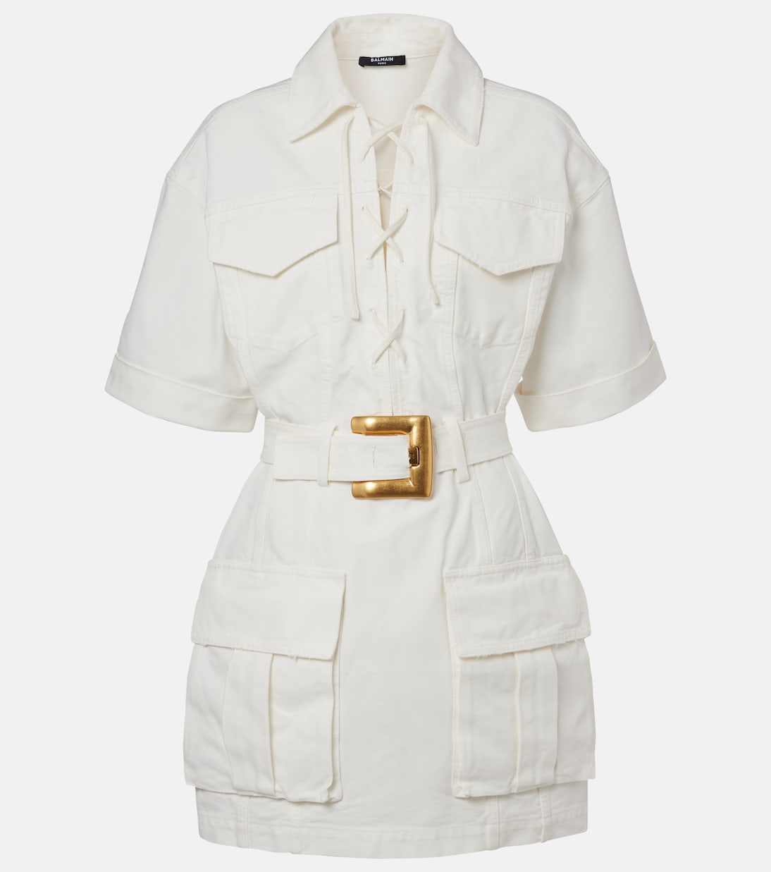 

Платье-рубашка из хлопкового полотна Balmain, Blanc Cassé