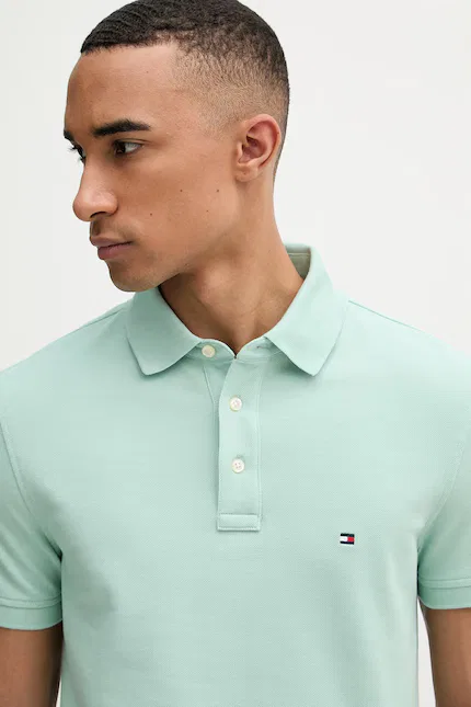 Поло хлопковое Tommy Hilfiger, бирюзовый — фото 4