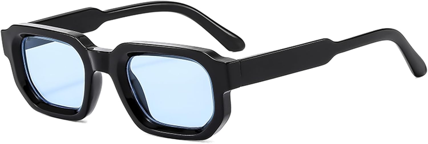 

Ретро-солнцезащитные очки прямоугольной формы для мужчин и женщин, модные маленькие квадратные очки с толстыми линзами шестиугольной формы piscm, Black Frame Light Blue Lens