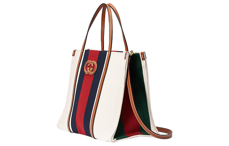 GUCCI Хлопковая сумка-шоппер из холста с кожаными вставками среднего размера мужская наплечная сумка через плечо — фото 3