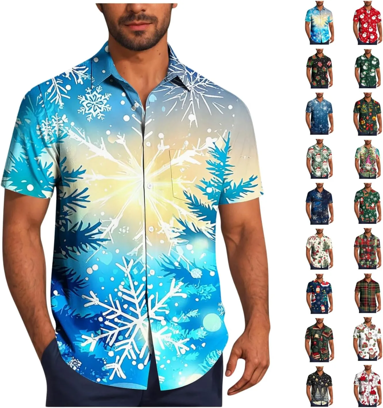 

Мужская рубашка с коротким рукавом и принтом на рождественскую тематику