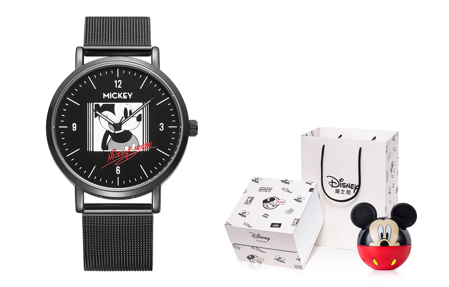 

Disney Часы Mickey Series Quartz Movement Steel Strap Watch Unisex Black Dial