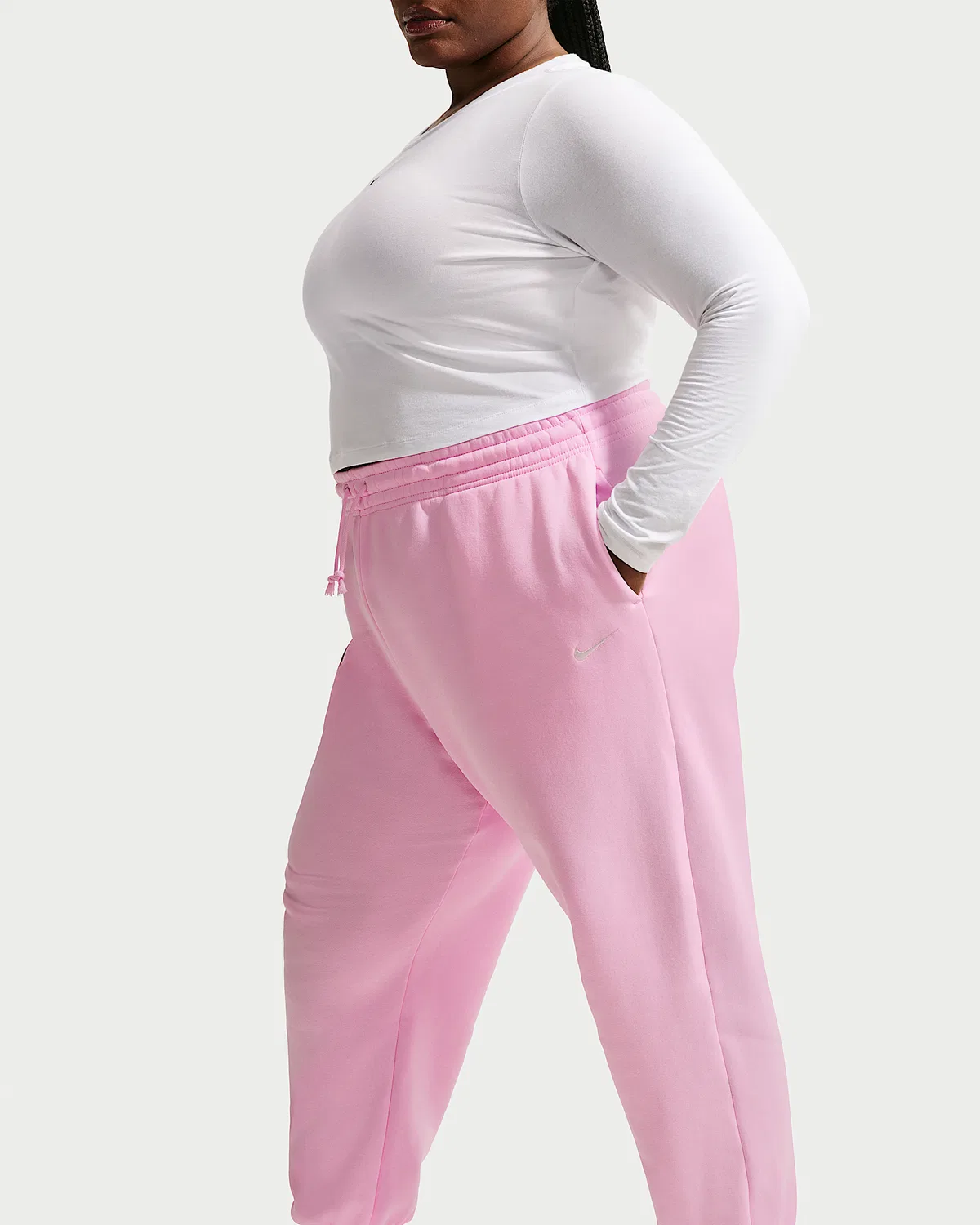 Женские свободные спортивные штаны на высокой талии (плюс сайз) Nike Sportswear Phoenix Fleece, Pink Foam/Sail — фото 4