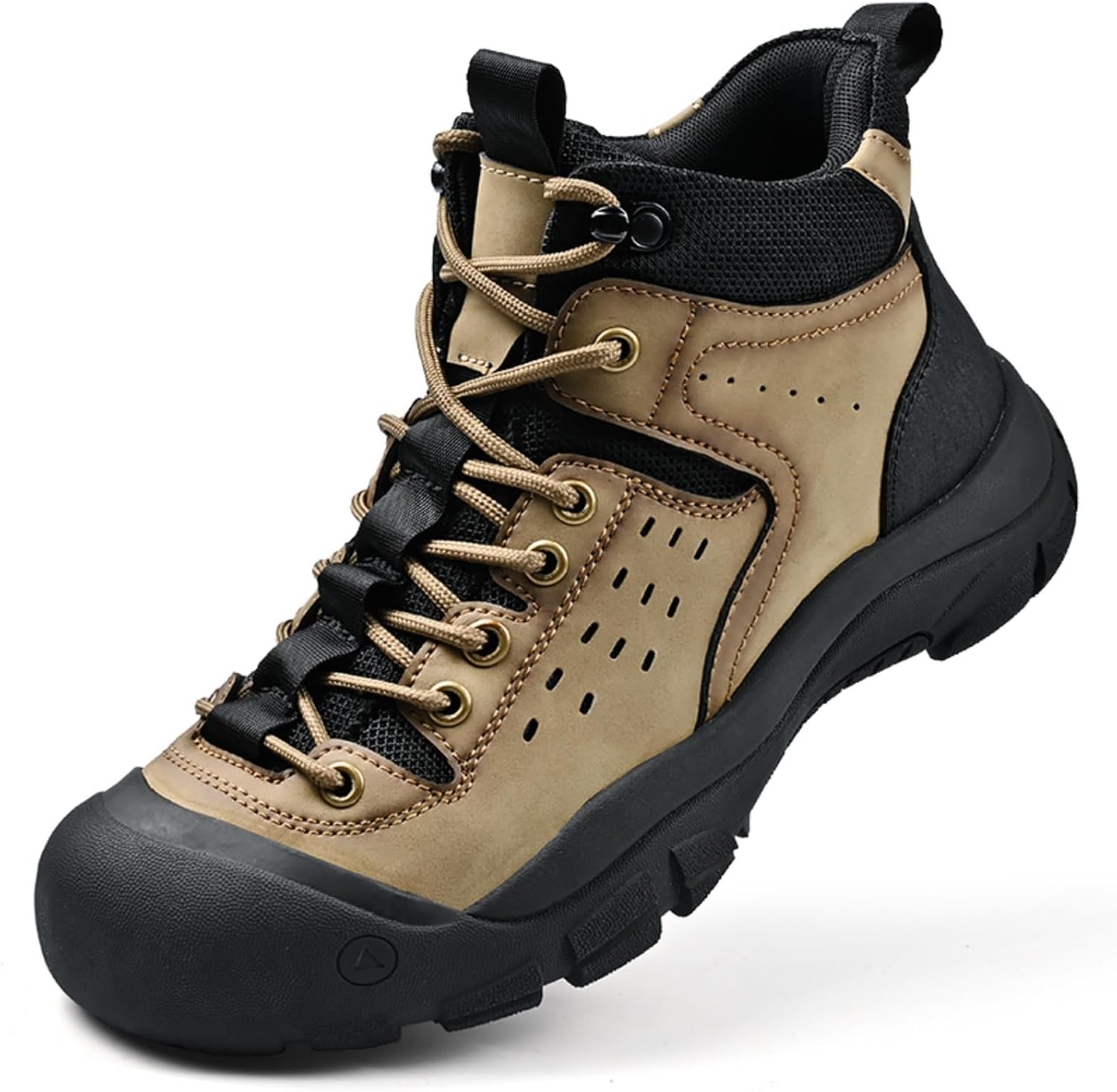 

Мужские высокие кожаные ботинки для пеших прогулок - легкие, дышащие, с противоскользящей резиновой подошвой, шнуровкой и поддержкой голеностопа для походов, кемпинга и работы Kelibasi, хаки