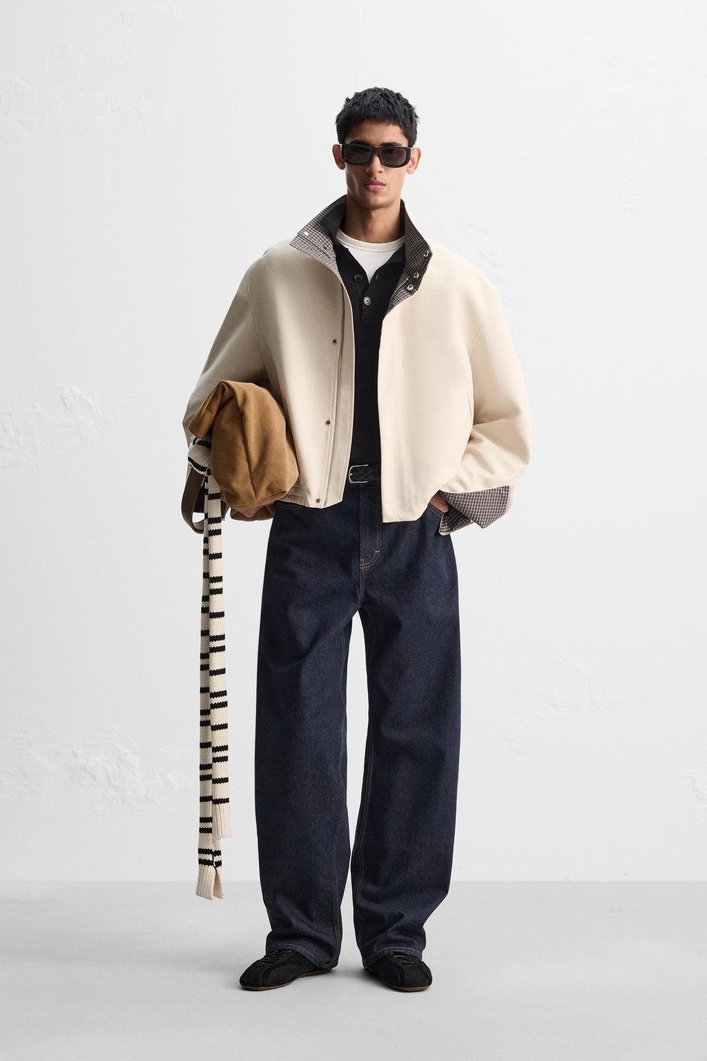

Контрастная куртка- бомбер ZARA, песочный