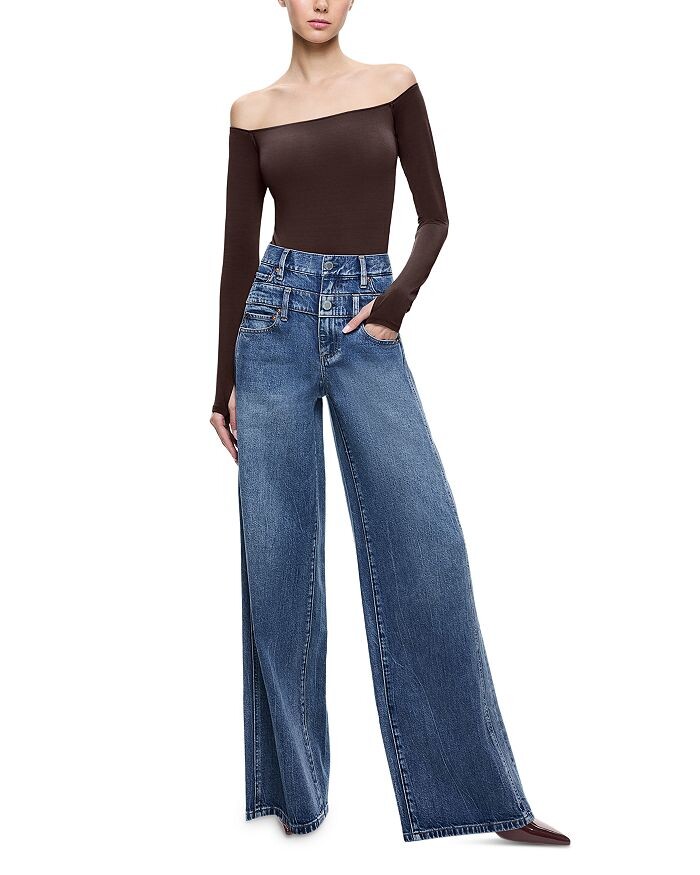 

Джинсы с двойным поясом Alice and Olivia цвета Brooklyn Blue, синий