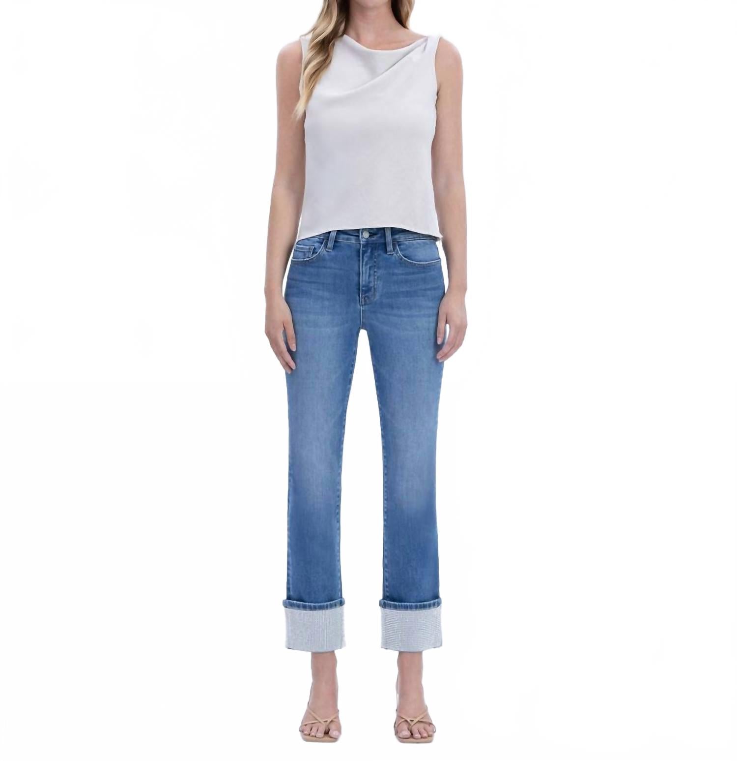 

VERVET BY FLYING MONKEY Джинсы прямого кроя с высокой посадкой и стразами, средней степени выцветания