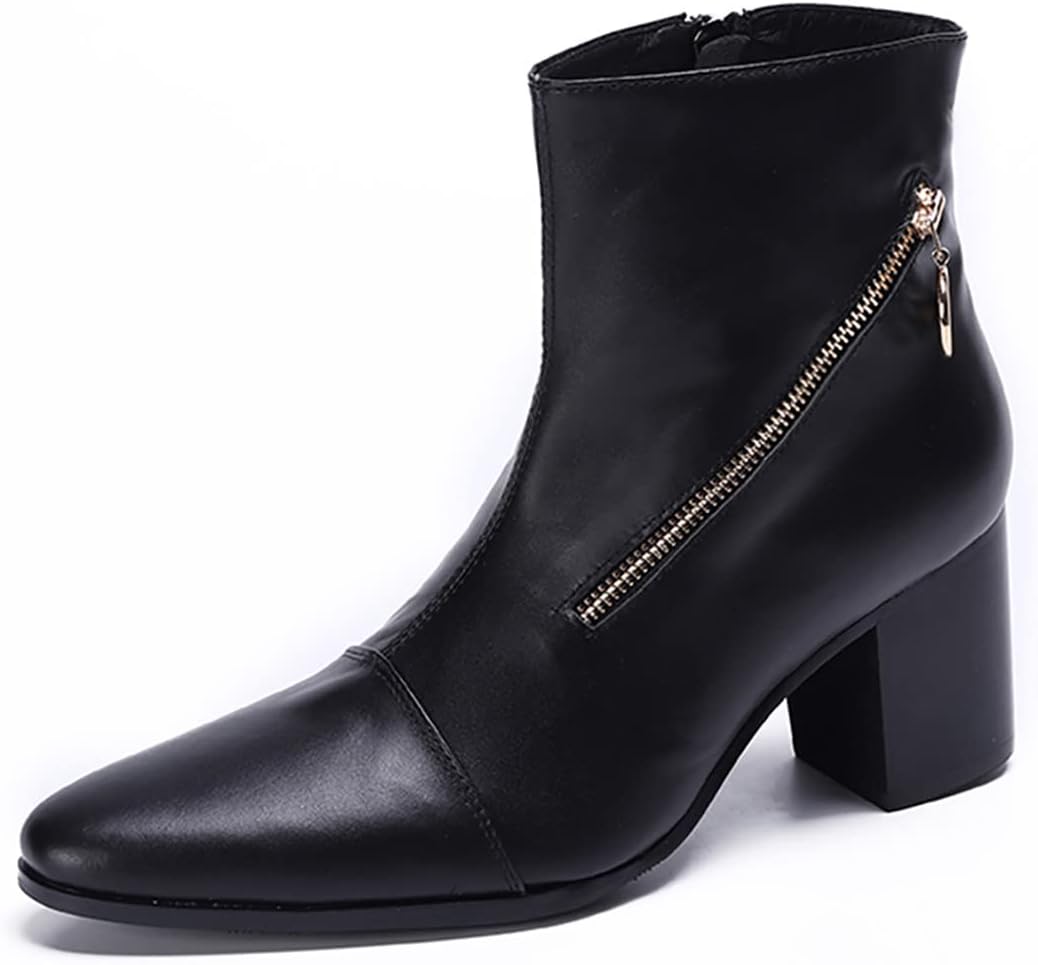 

Мужские повседневные западные ботинки Santimon Chelsea - настоящая кожаная ковбойская обувь до щиколотки с двойной молнией сбоку для вечеринки, бизнеса и свадьбы, черный