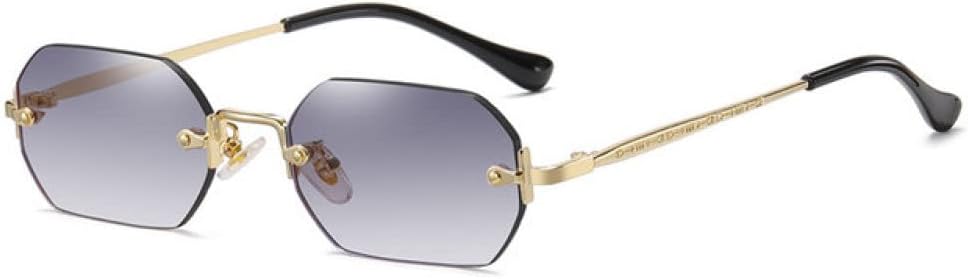 

Солнцезащитные очки без оправы прямоугольной формы для невысоких мужчин и женщин, металлические, золотистые, многоугольные, синие, с защитой от УФ-излучения UV400, без оправы generic, Gold Grey