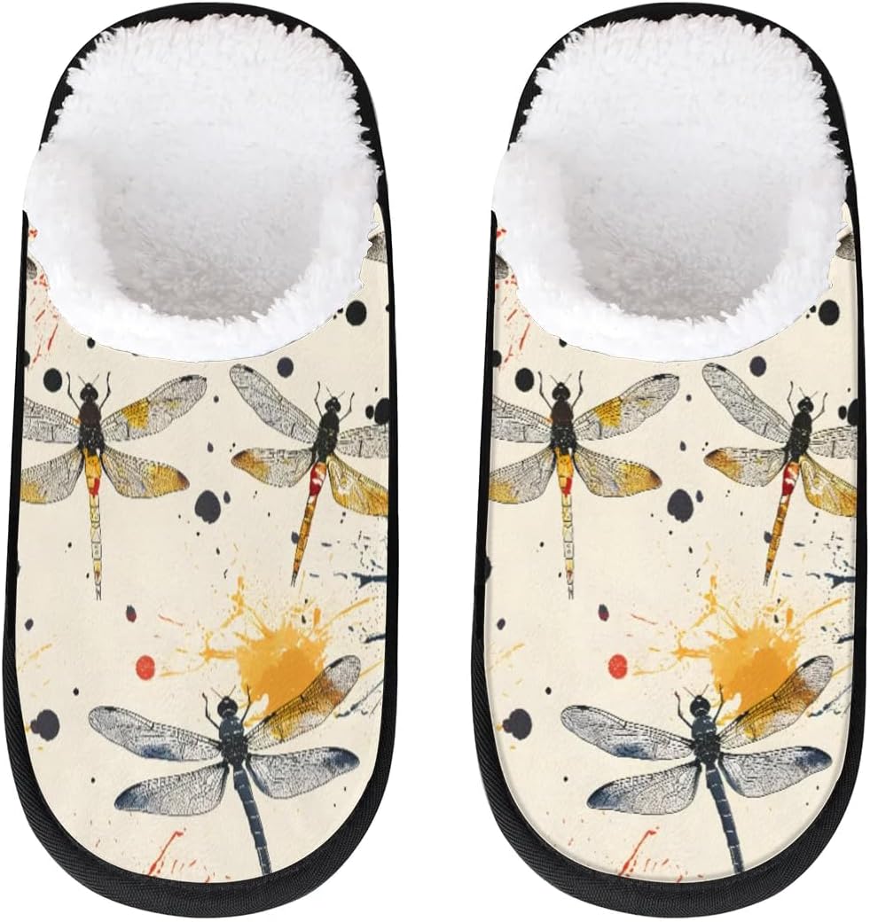 

Тапочки Gublec для женщин и мужчин, уютные с нескользящей подошвой, для дома, теплые плюшевые тапочки для дома, спальни и путешествий, Dragonfly Watercolor