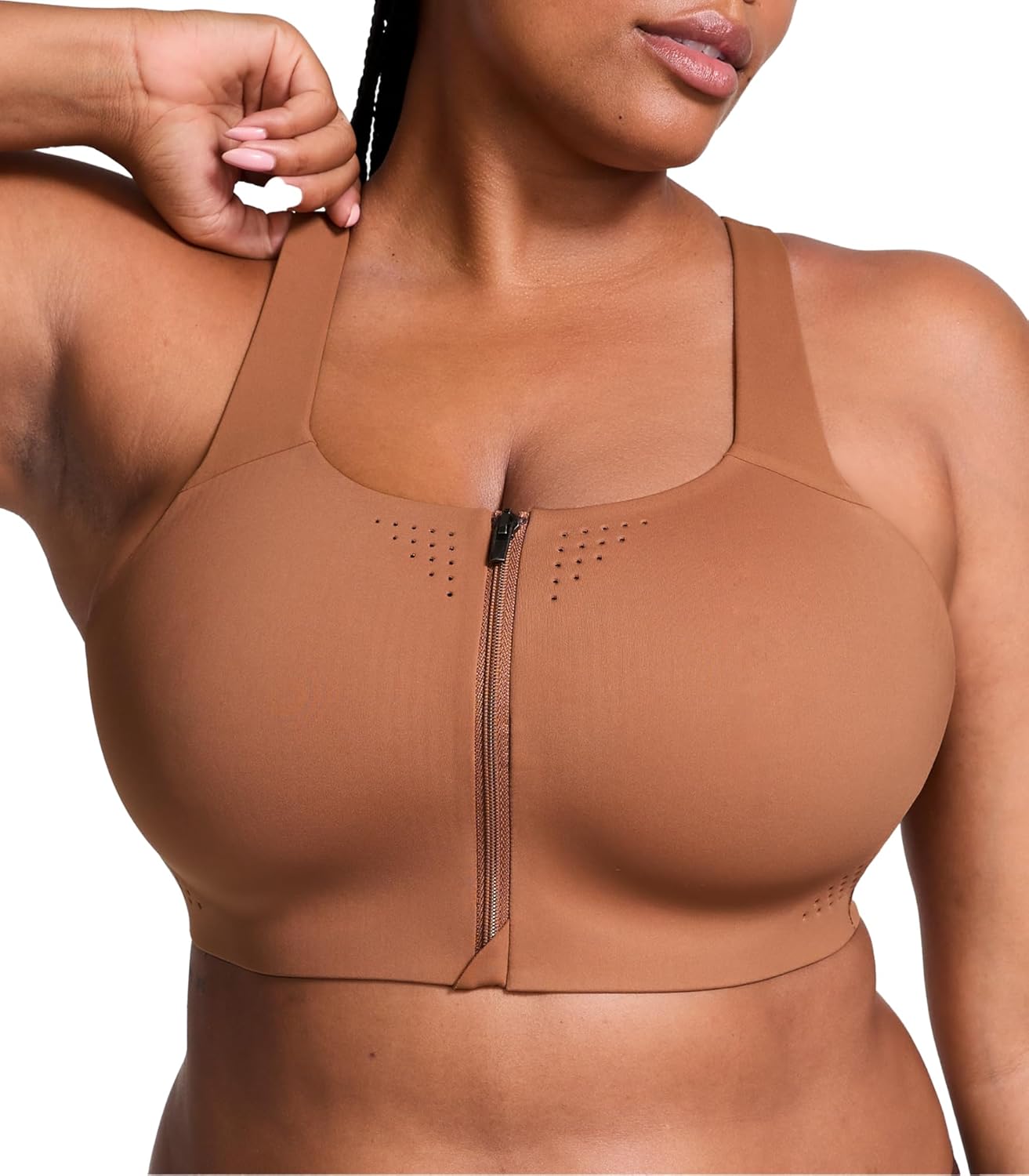 

Женский спортивный бюстгальтер Victoria's Secret VSX Featherweight Max Front Close, с высокой ударопрочностью (32A-38DD), Caramel