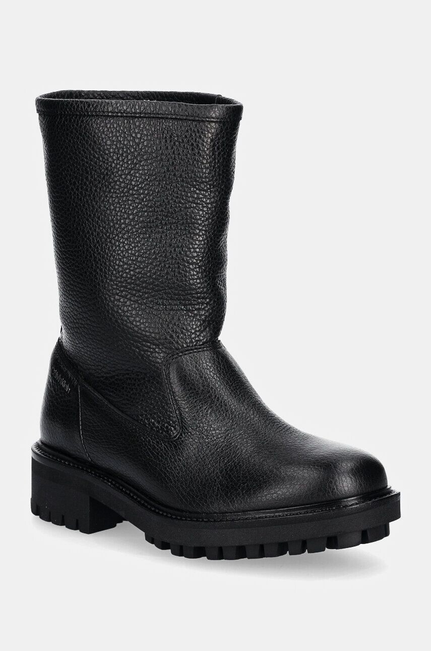 Кожаные ботильоны Calvin Klein FLAT BIKER BOOT LTH, черный