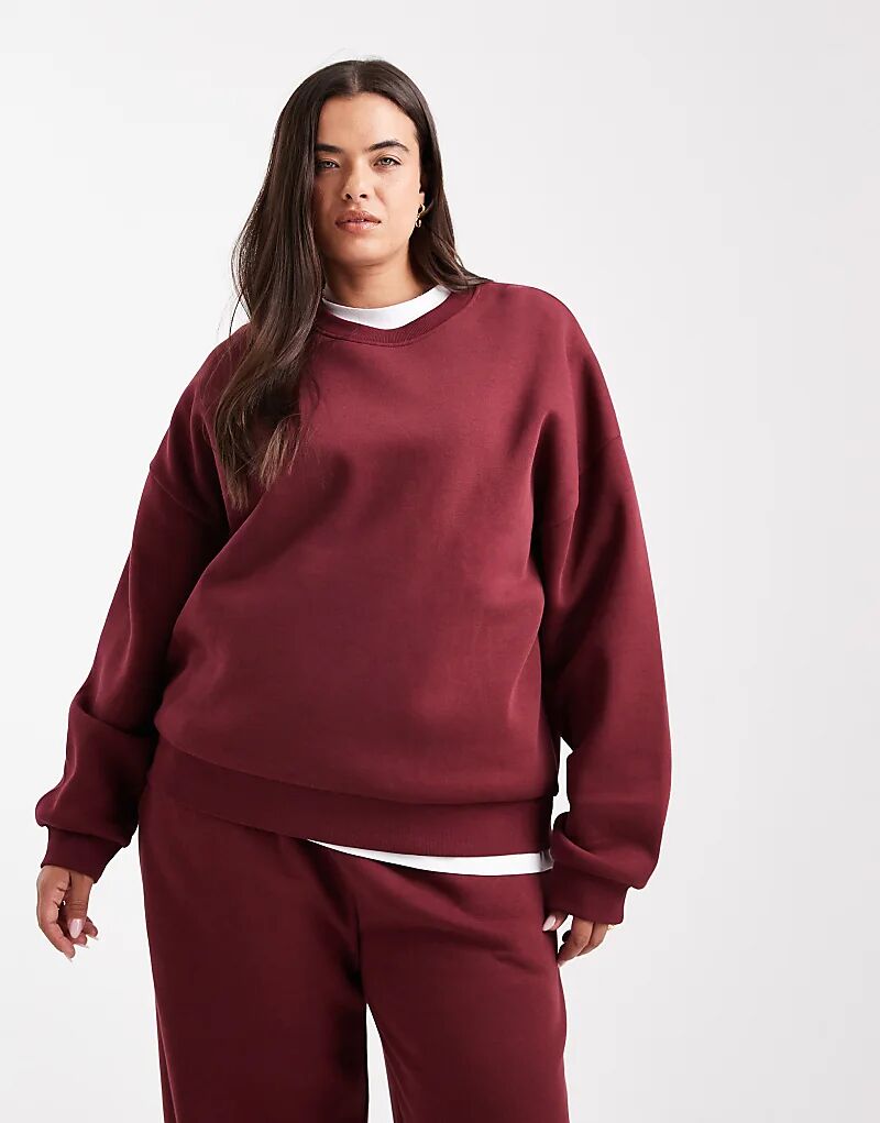 

Толстовка свободного кроя ASOS DESIGN Curve с начесом сзади и регланами бордового цвета