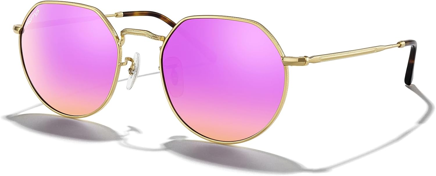 

Круглые многоугольные металлические поляризованные солнцезащитные очки MERRY для женщин и мужчин, в стиле ретро, ​​классика и винтаж, модель S6565 MERRY'S, Polished Gold Frame/Cyclamen Lens