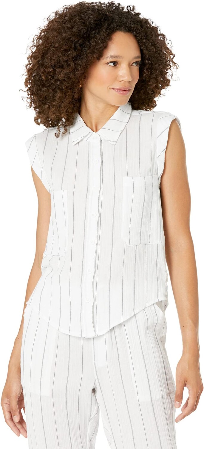 

Топ MONROW Pinstripe Gauze Shirt Tank, белый