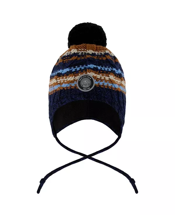 

Детская зимняя вязаная шапка из перуанской пряжи с помпоном - для малышей и взрослых. Deux Par Deux, синий