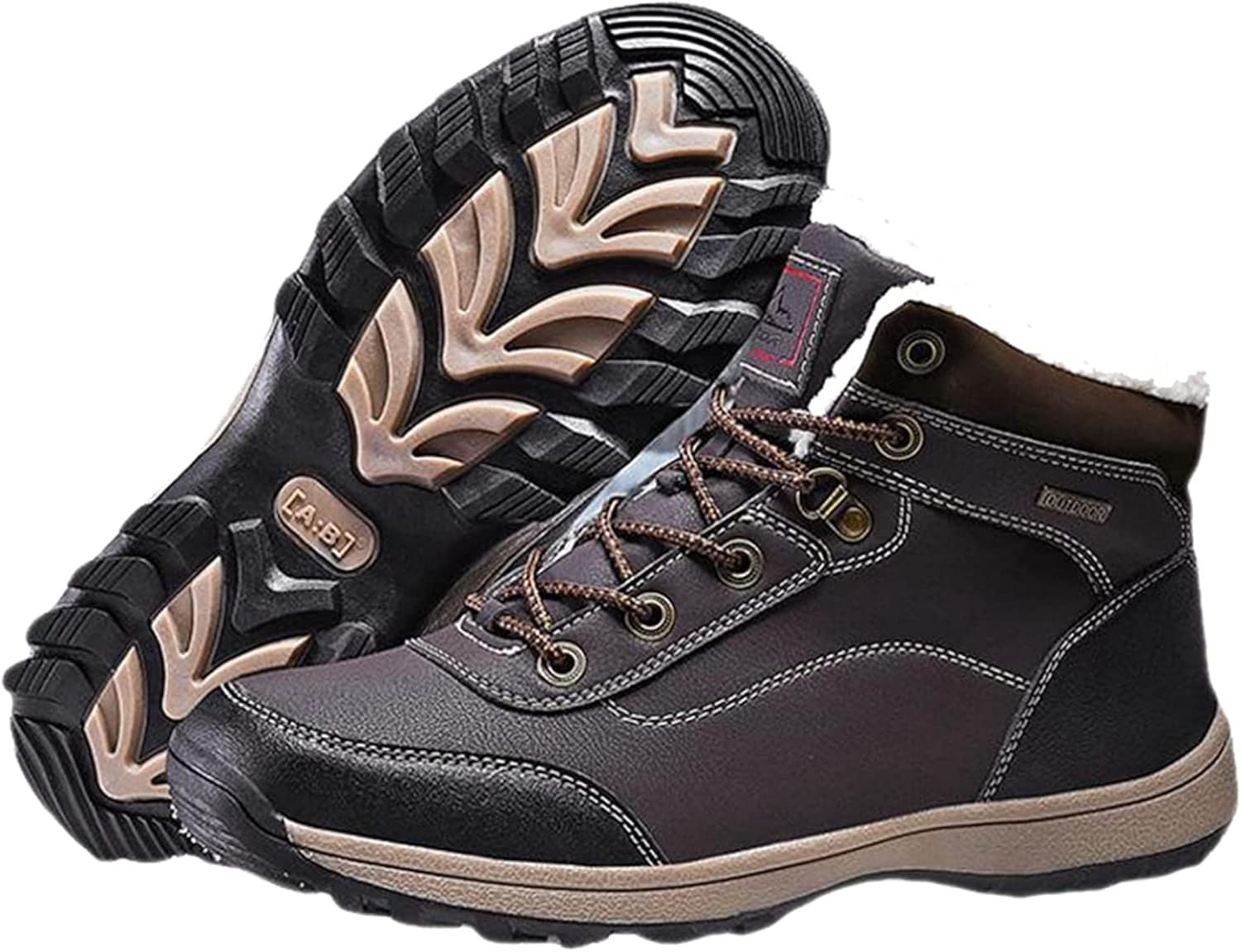 

Мужские зимние ботинки Yiozoi, утепленные плюшем, легкие высокие ботинки для ходьбы, шнуровка, износостойкие туристические ботинки, коричневый