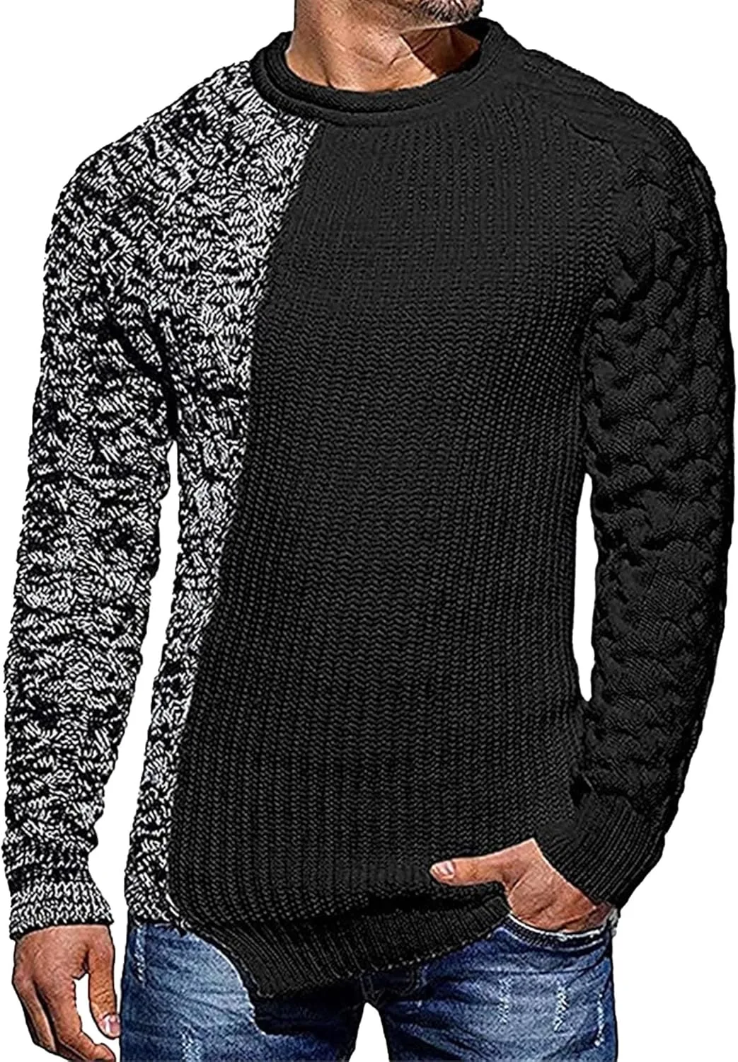 

Мужской стильный свитер с длинными рукавами и цветными блоками