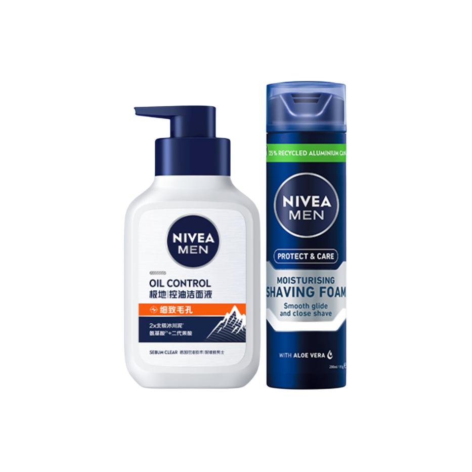 Набор уходовых средств для лица Nivea Men: очищающее средство Oil Control, 150 мл + увлажняющая пена для бритья Protect & Care, 200 мл — фото 2