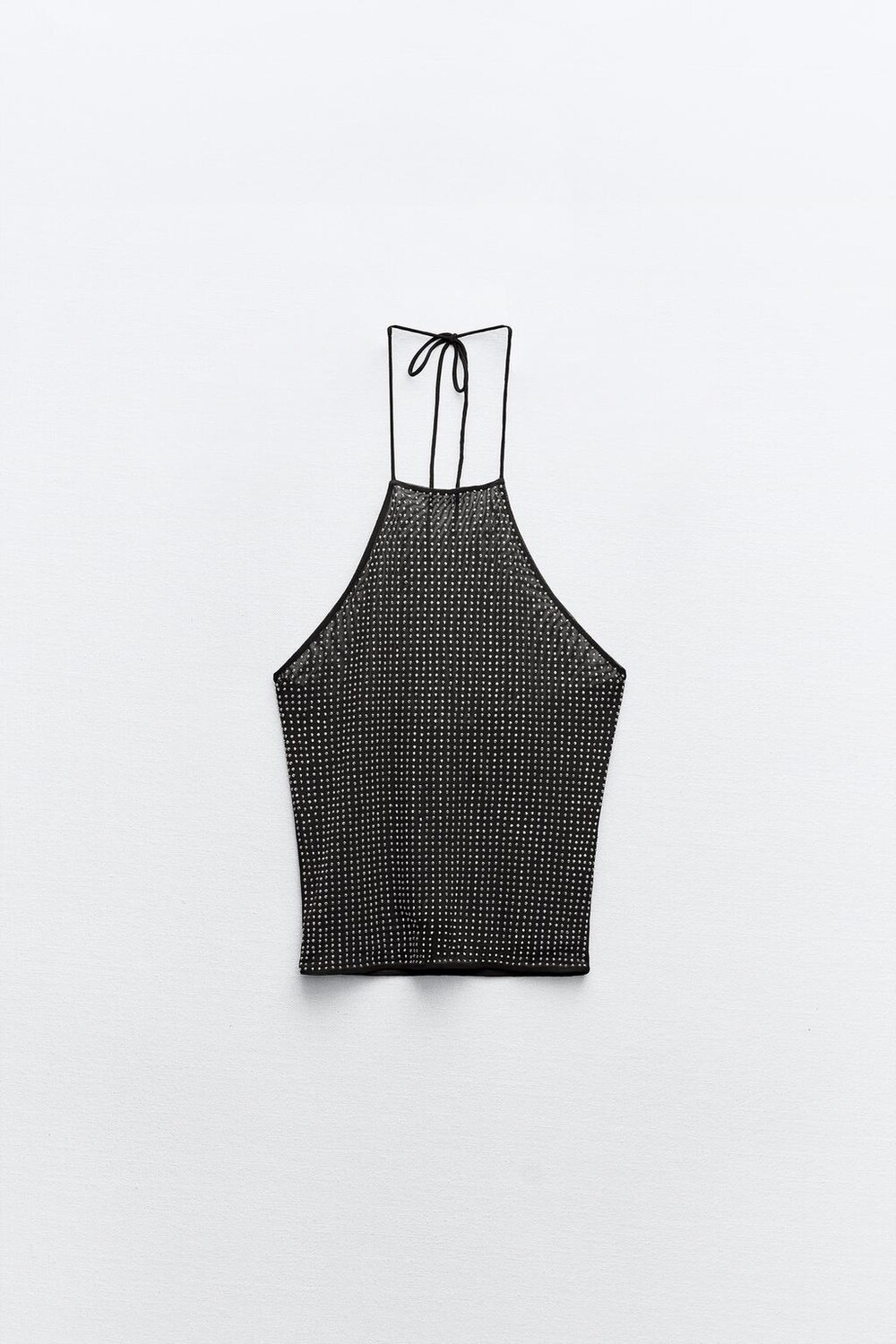 

Топ с вырезом из тюля со стразами ZARA, черный