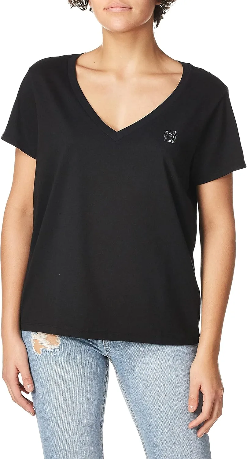 

True Religion Women's Crystal Horseshoe Short Sleeve V Neck Tee