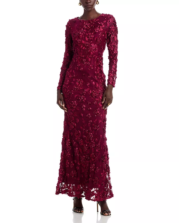 

Платье с длинными рукавами и объемным цветочным узором из сетки - эксклюзивное. Aqua, красный