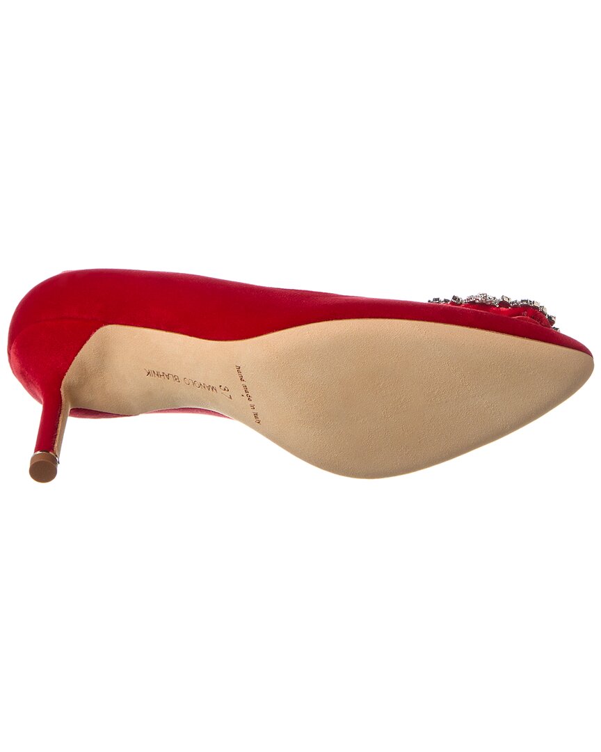 Бархатные туфли Manolo Blahnik Hangisi 70, красный — фото 4
