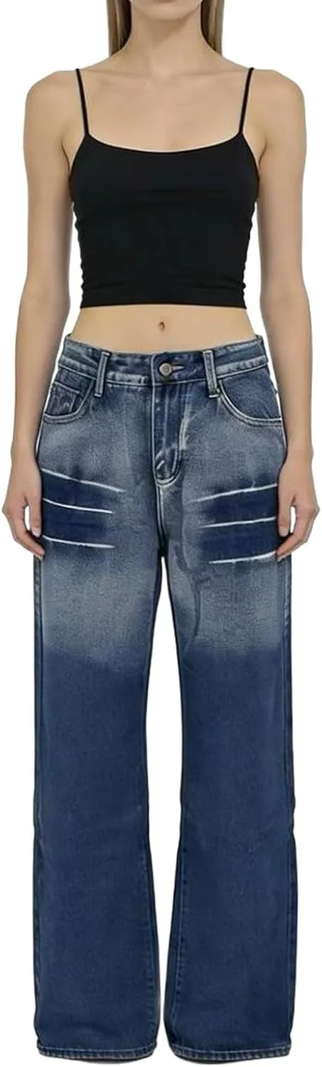 Женские джинсы Mid-Rise Baggy Y2K с потертостями