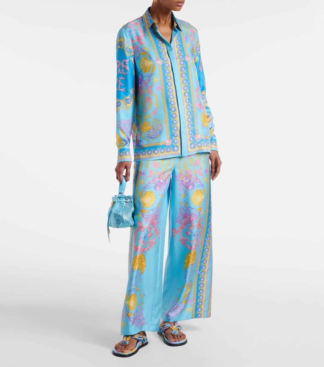Шёлковая рубашка в стиле барокко для подводного плавания Versace, Azur+Multicolor — фото 2