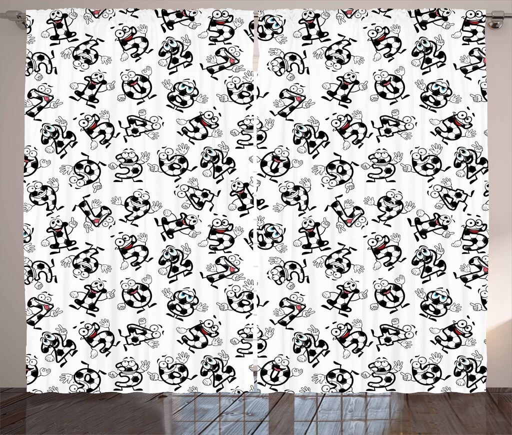 

Занавеска ABAKUHAUS Football в деревенском стиле, мультфильм с футбольным номером, универсальные ленточные шторы для гостиной с петлями и крючками, 280 x 260 см, разноцветные
