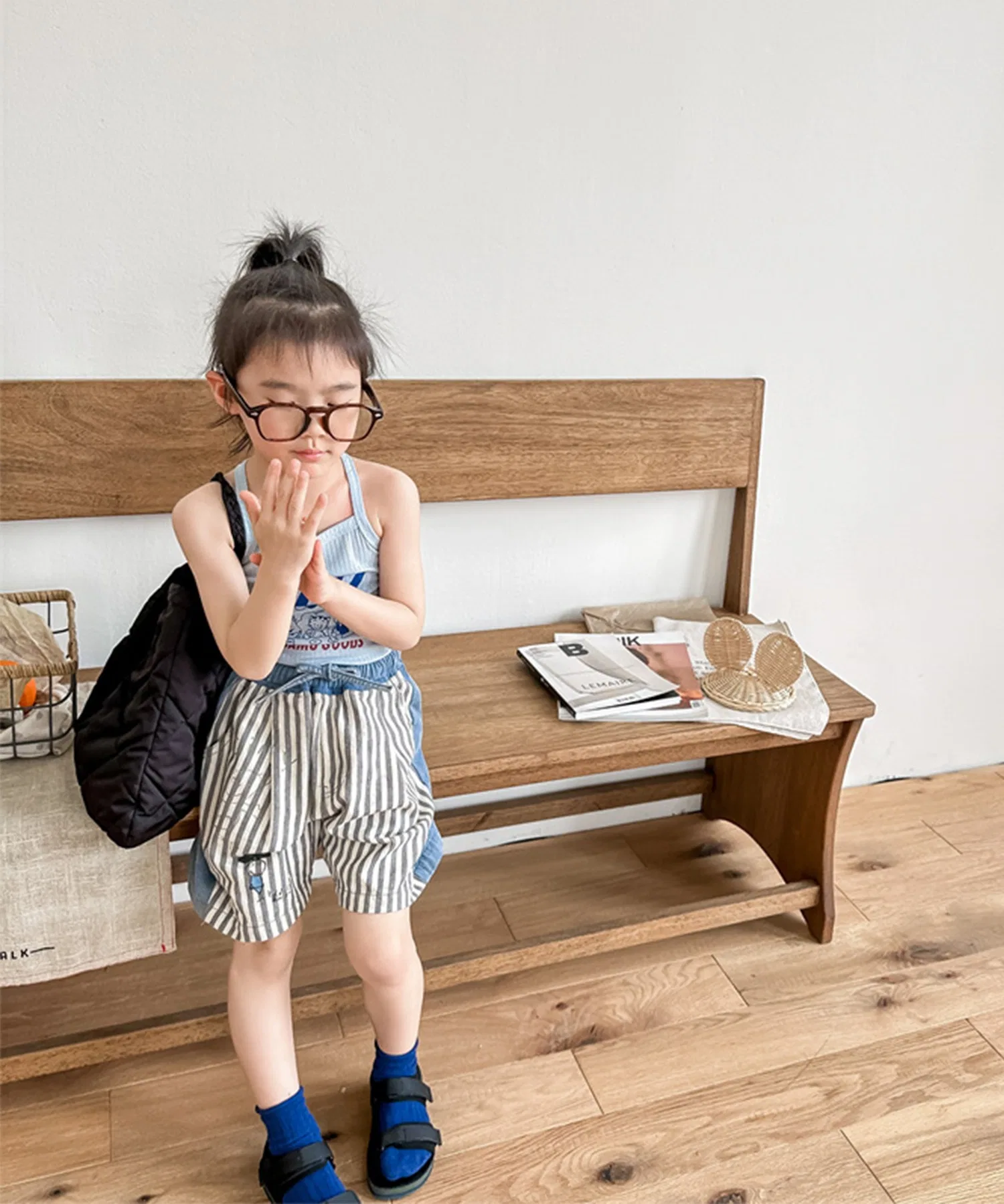 【aimoha-KIDS-】Детская одежда: джинсовые брюки-шорты с принтом (однотонные и в полоску) — фото 2