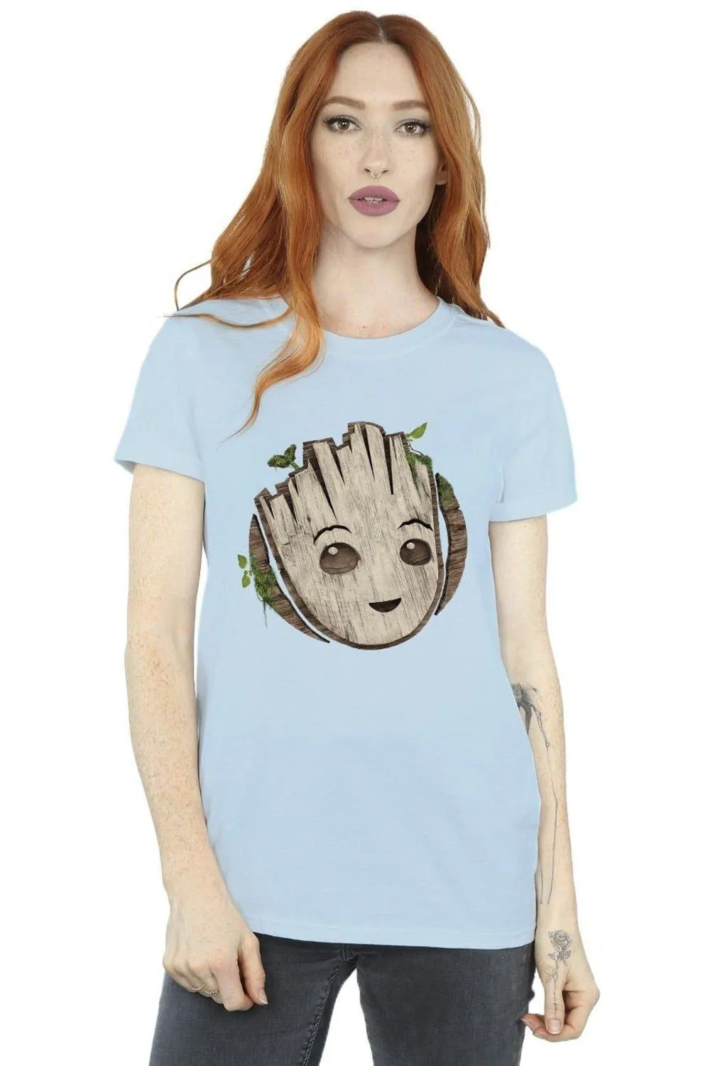 

Хлопковая футболка бойфренда I Am Groot с деревянной головой Marvel, синий