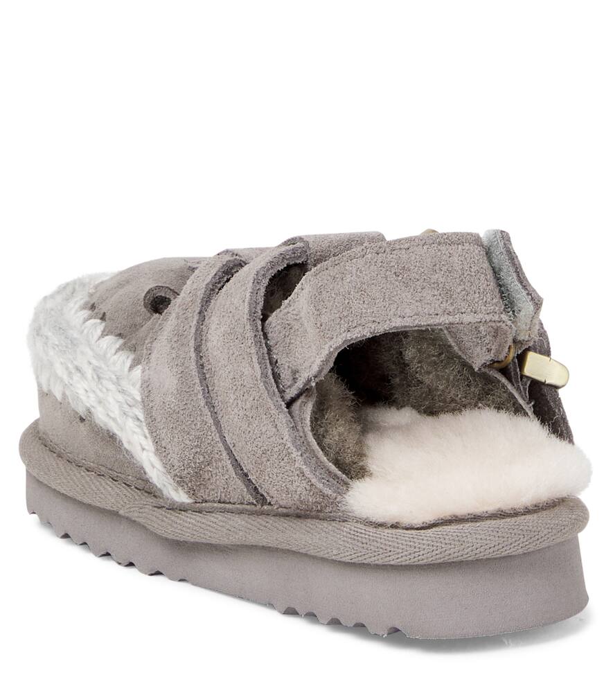 Замшевые балетки-слингбэки на подкладке из овчины Mou Kids, New Grey — фото 2