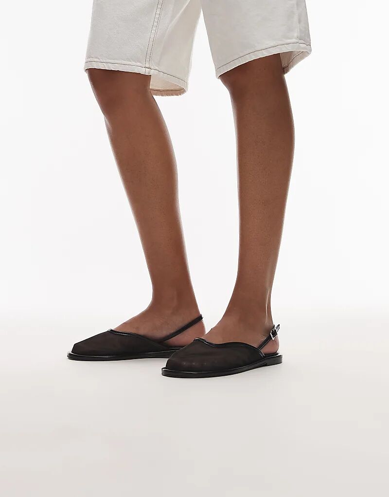 Балетки Topshop Bailey из сетки с открытой пяткой, черного цвета