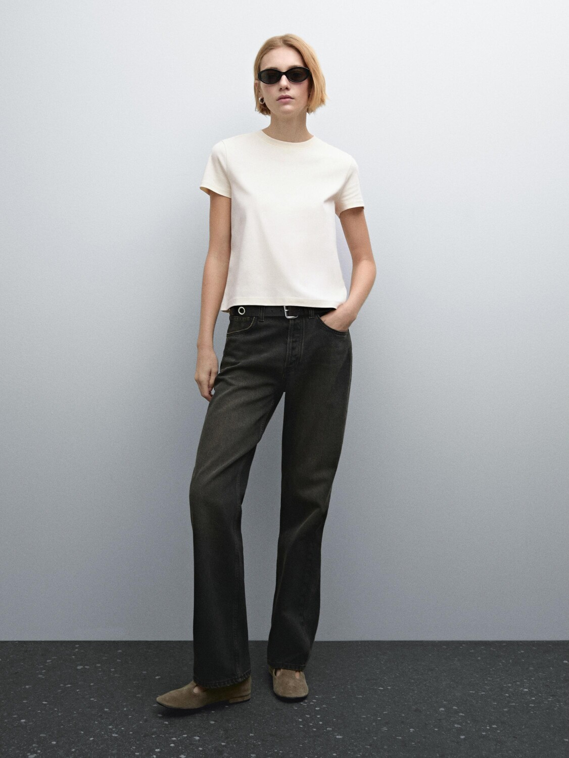 

Футболка из плотного хлопка с декоративными швами Massimo Dutti, белый