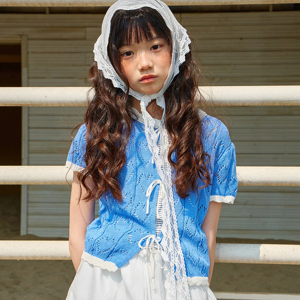 Детский вязаный кардиган Summer Ribbon Crochet синего цвета от Taeble