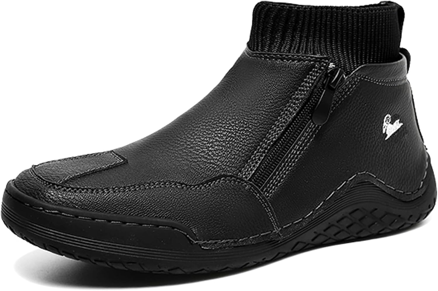 

Мужские кожаные повседневные носочные лоферы RiceelSor с высоким верхом, ручной строчкой, боковой молнией, нескользящей подошвой, ботинки-чукка, полностью утепленные мехом, удобные теплые туфли, черный