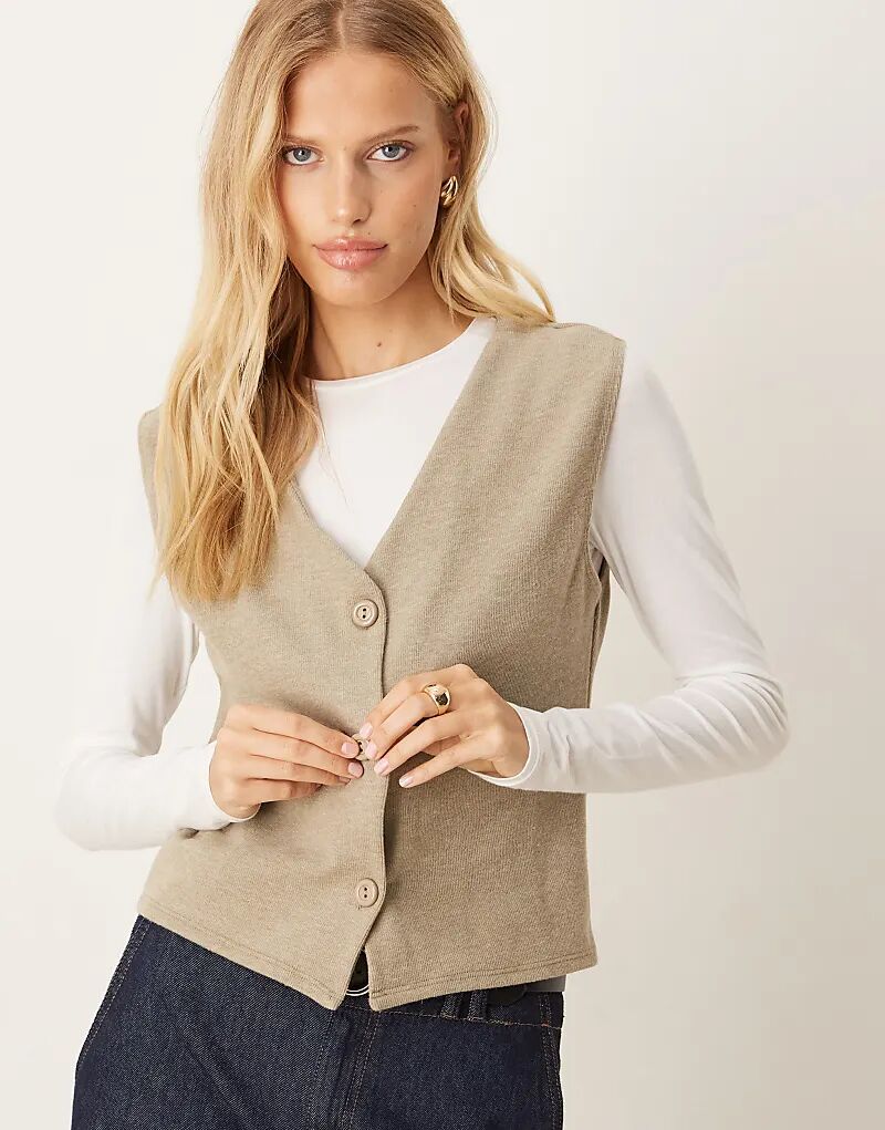 

Супермягкая футболка без рукавов ASOS DESIGN с пуговицами, цвет «камень» - STONE