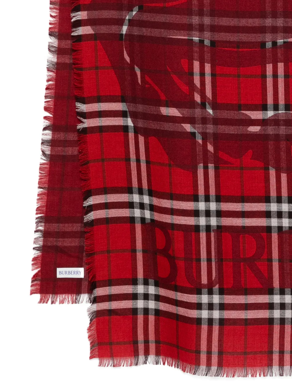 Шарф в клетку с бахромой Burberry, красный — фото 3