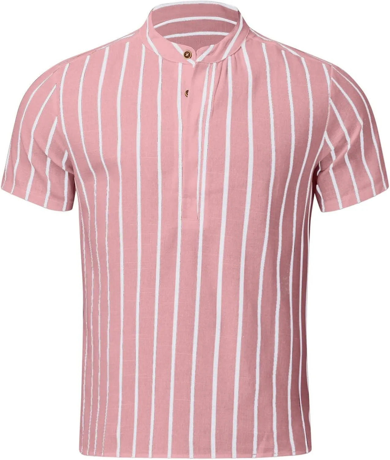 Мужская хлопковая льняная футболка Henley с коротким рукавом — фото 2