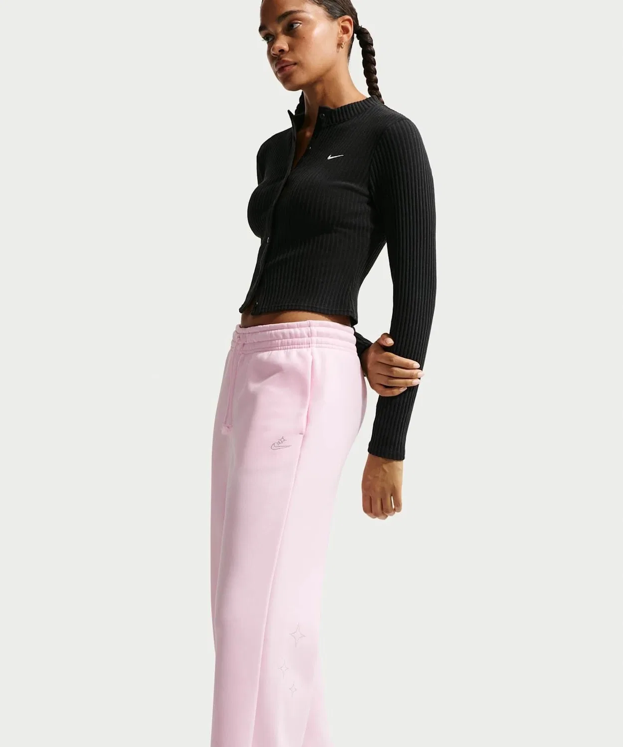 Женские широкие брюки Nike Sportswear Phoenix Fleece с высокой посадкой, розовые — фото 4