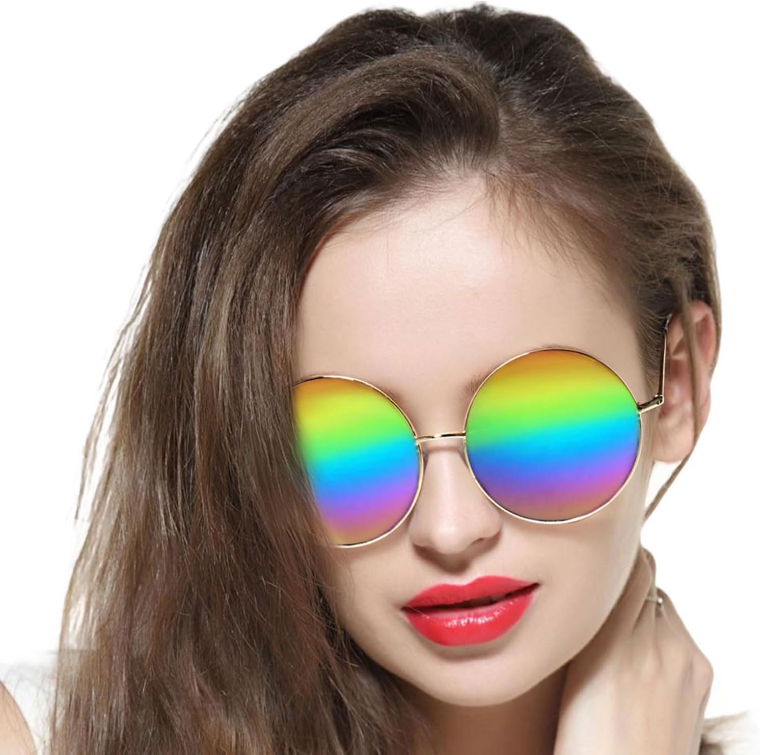 

Круглые солнцезащитные очки для женщин и мужчин, классические, увеличенного размера, с зеркальными линзами, в стиле хиппи, поляризованные, с металлической оправой GEELOOK, Multicoloured