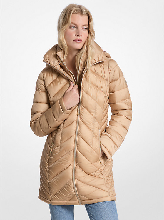 

Складное стеганое пуховое пальто из нейлона Michael Kors, хаки