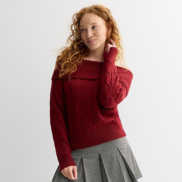 

Длинный свитер с открытыми плечами для подростков Madden Girl, Burgundy