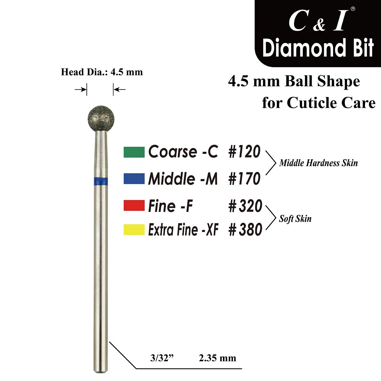 Алмазная фреза для маникюра «Ball Shape Head E-File» от C & I ‎C & I — фото 4