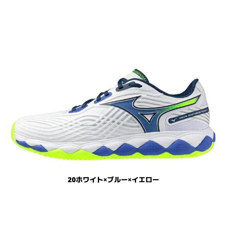 Унисекс теннисные кроссовки «Wave Enforce Tour 2 OC» от Mizuno, 20 White X Blue X Yellow — фото 2