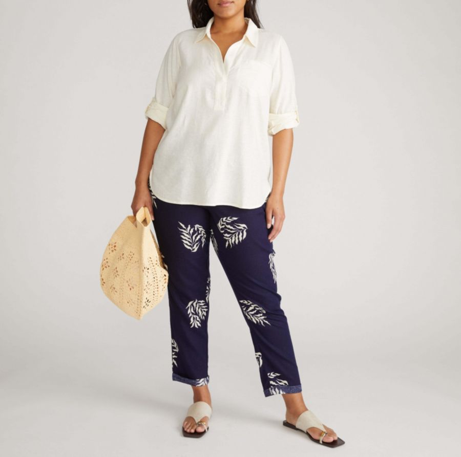 

Льняные брюки на шнуровке Sayville больших размеров Universal Standard, Beachgrass print in navy