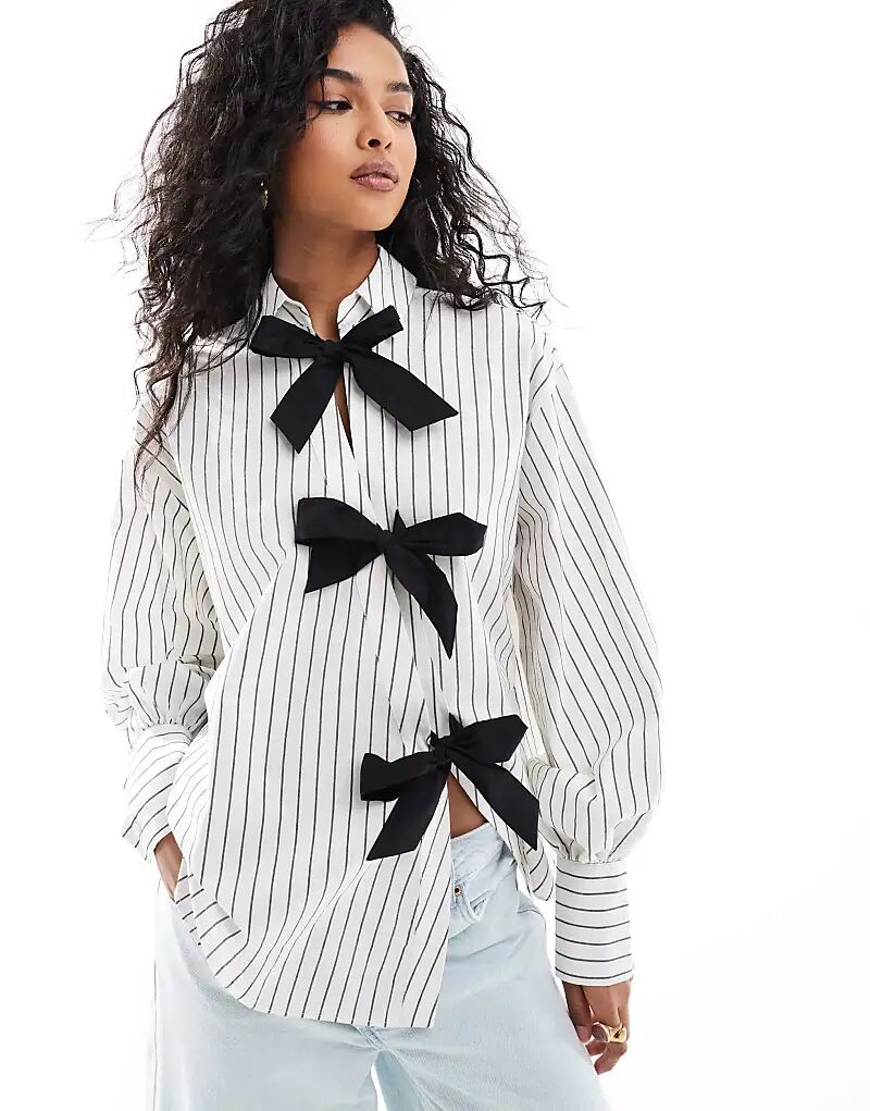 

Рубашка с бантом в черно-белую полоску ASOS DESIGN
